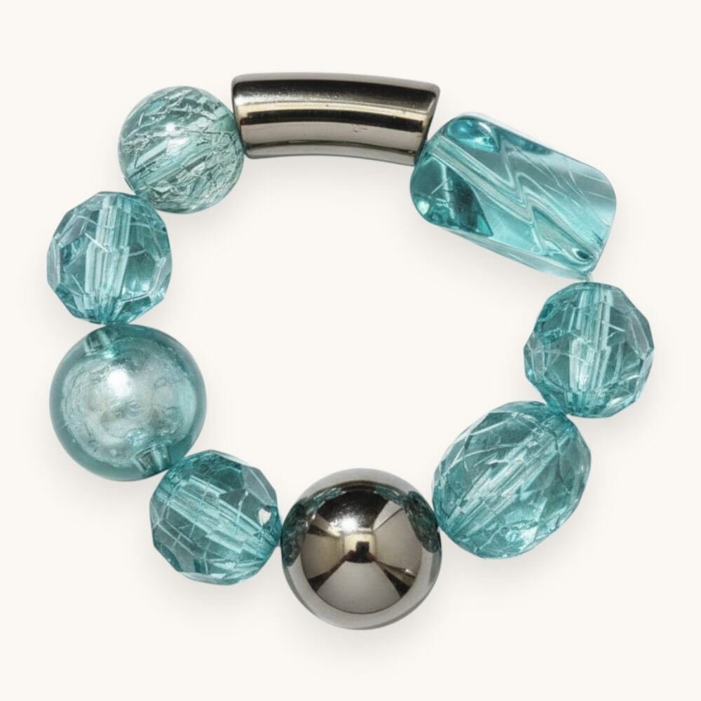 Chunky Sea Blue Aqua Acrylic Beaded Stretch Bracelet Y2K Mermaidcore